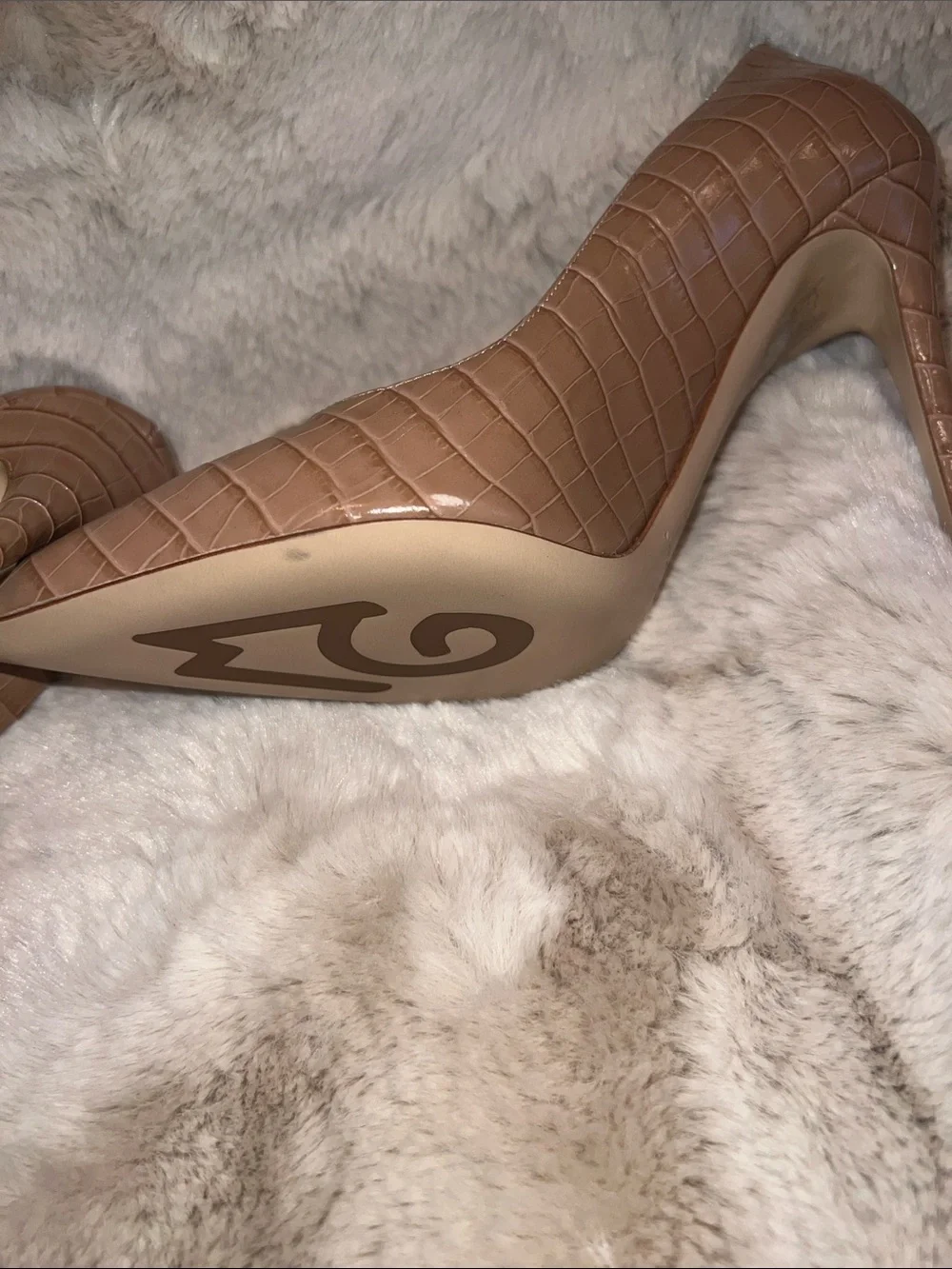 M. Gemi Nude Croc-Embossed Pointed Toe Stiletto Pumps
